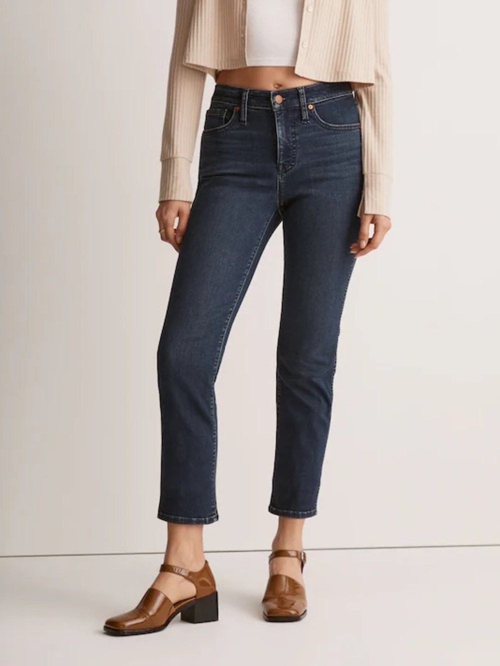 Madewell mid rise stovepipe straight leg jeans dark blue wash